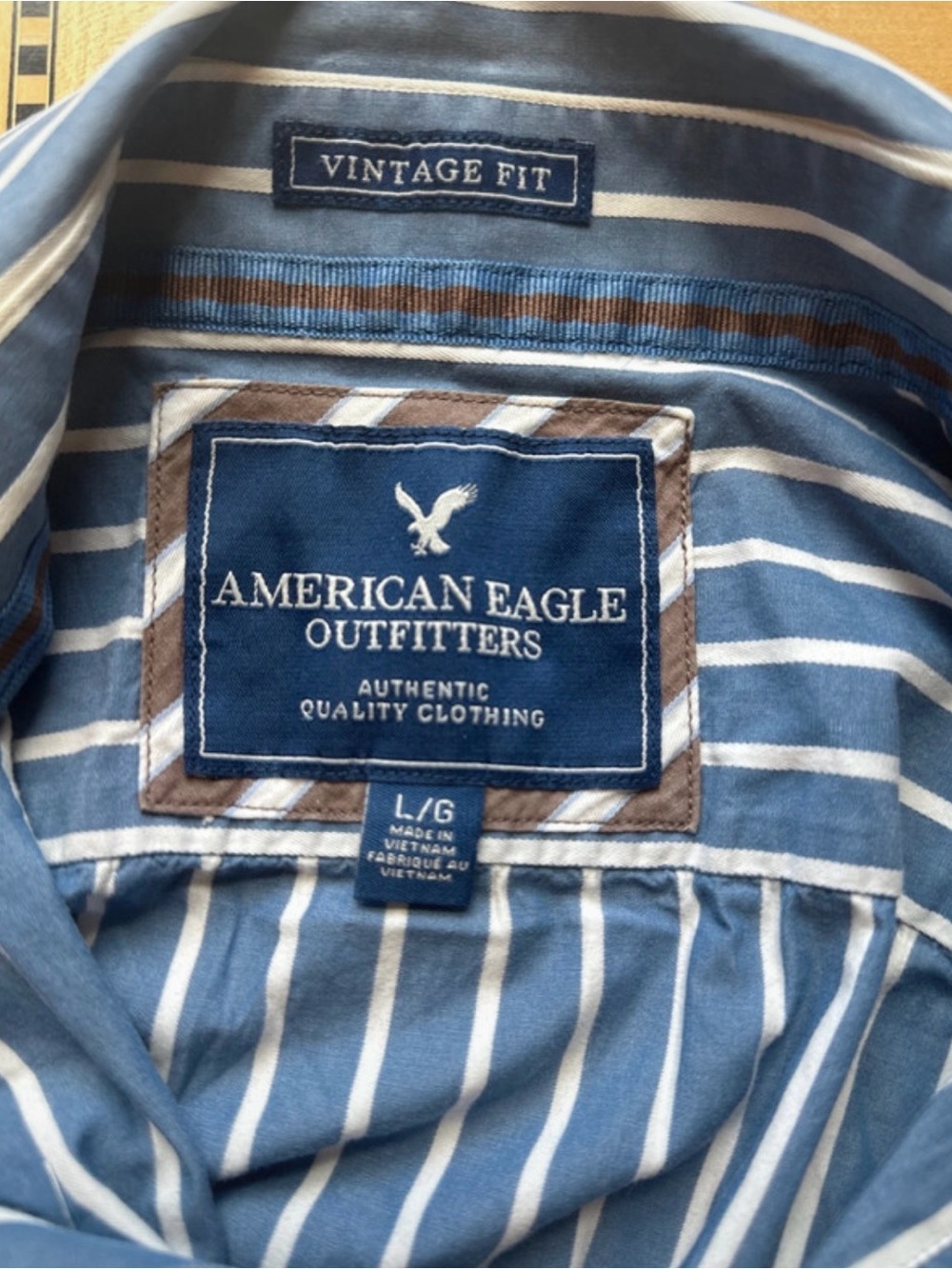 American Eagle Outfitters Light Blue and White Striped Shirt